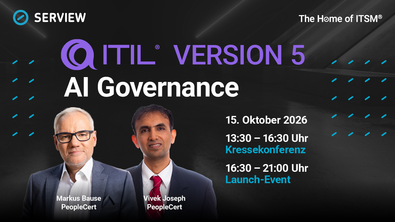 Grafik ITIL 5 AI Governance Launch Event mit Markus Bause und Vivek Joseph (PeopleCert)